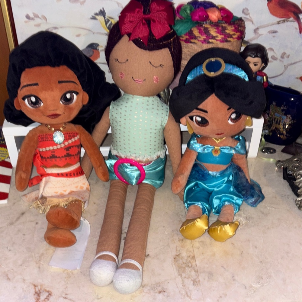 Disney Plush Princess Dolls in Teal, Brown & Gold